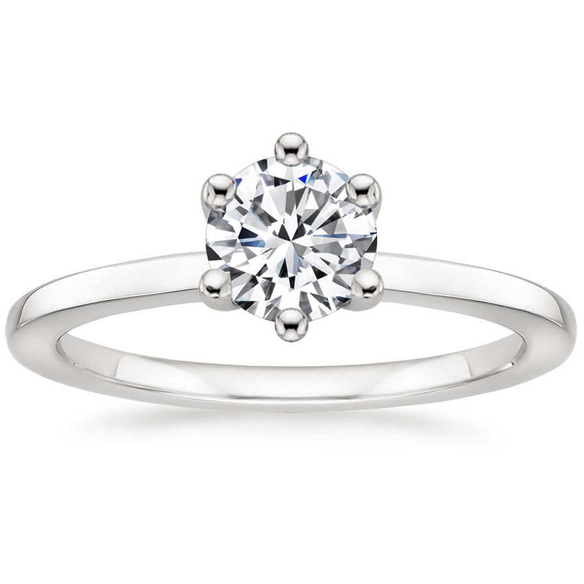18K White Gold Six Prong Hidden Halo Diamond Ring, large top view