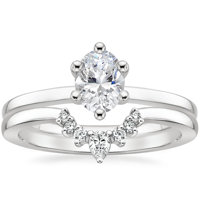 Platinum Six Prong Hidden Halo Diamond Ring with Lunette Diamond Ring