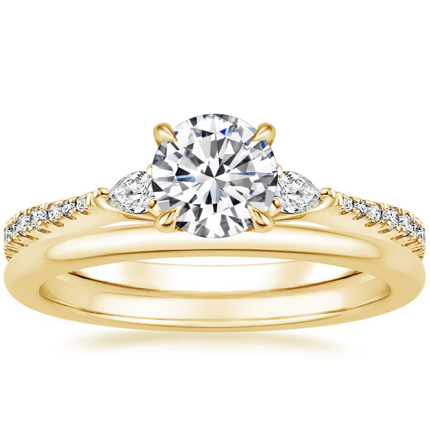 18K Yellow Gold Luxe Aria Diamond Ring with Petite Comfort Fit Wedding Ring