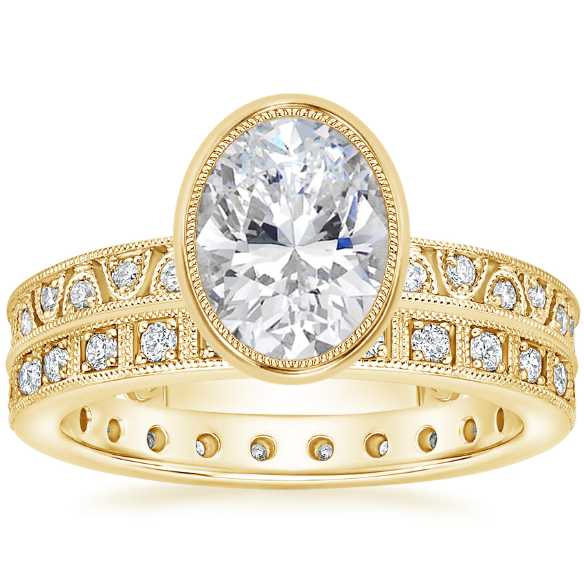 18K Yellow Gold Sinclair Art Deco Diamond Ring (1/6 ct. tw.) with Bellevue Art Deco Diamond Ring
