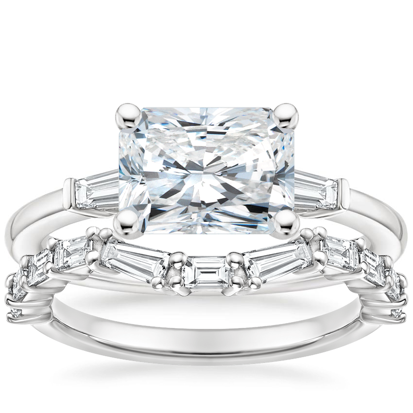 Platinum East West Tapered Baguette Diamond Ring with Luxe Tapered Baguette Contour Ring