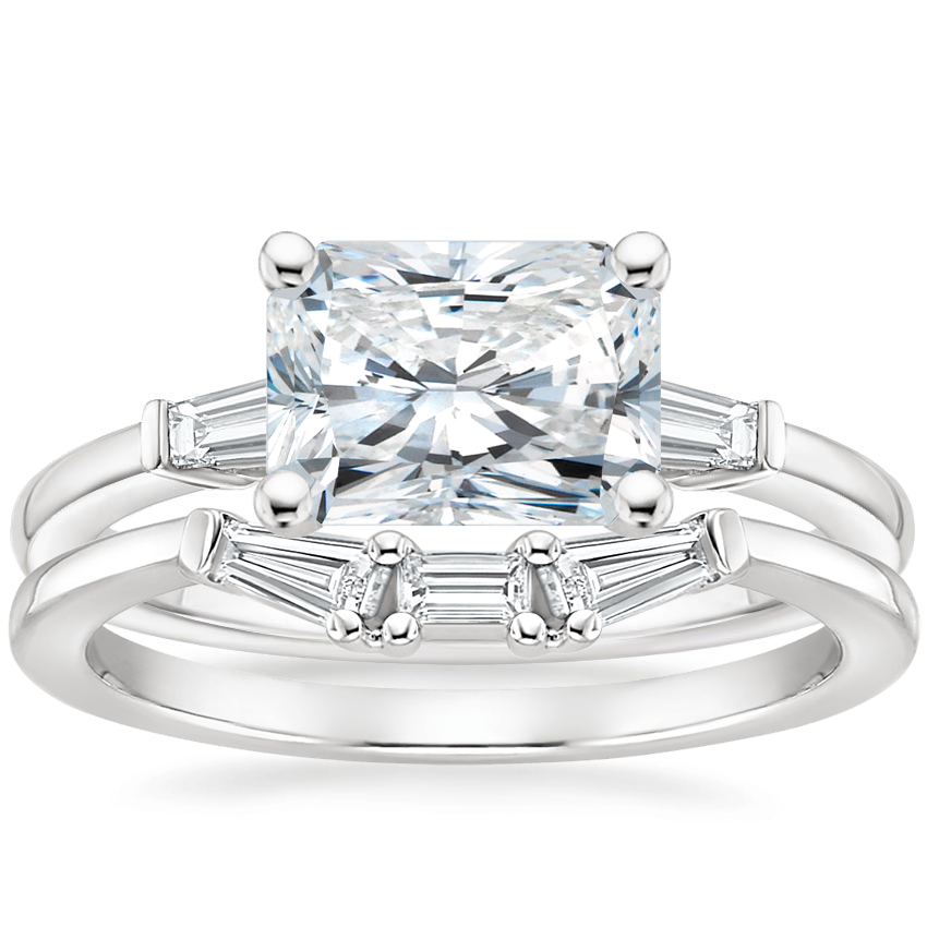 18K White Gold East West Tapered Baguette Diamond Ring with Tapered Baguette Diamond Ring