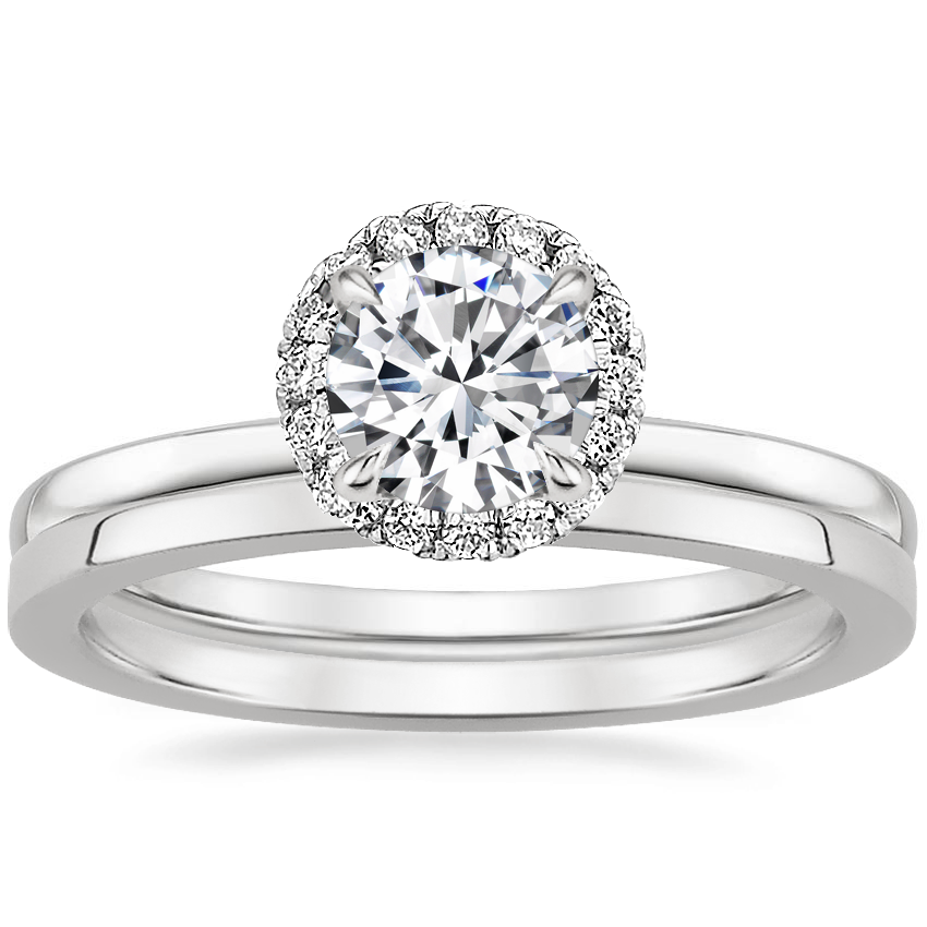 18K White Gold Vienna Diamond Ring with Petite Quattro Wedding Ring