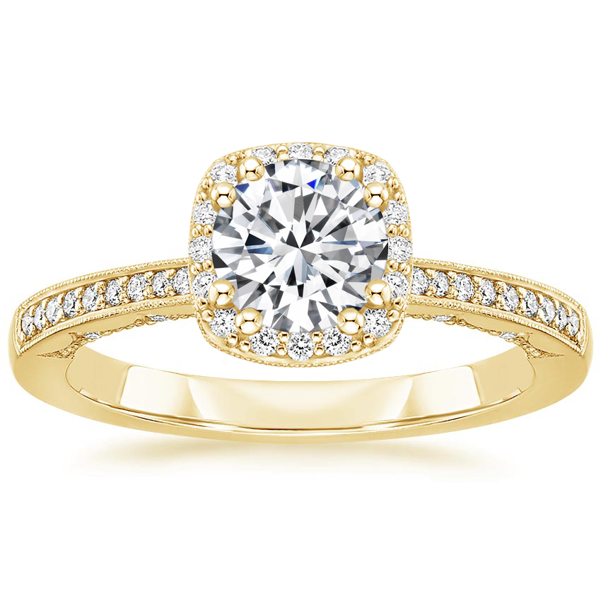 Round 18K Yellow Gold Tacori Coastal Crescent Cushion Bloom Diamond Ring