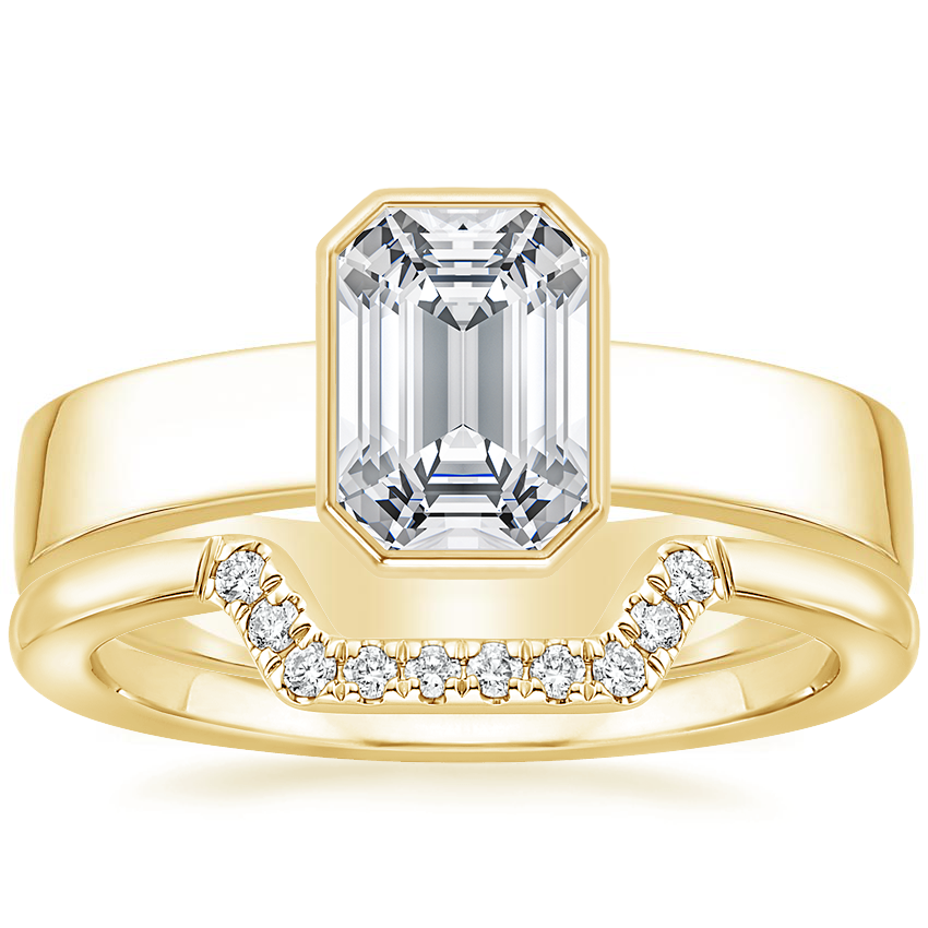 18K Yellow Gold Vesper Ring with Midi Linear Nesting Diamond Ring