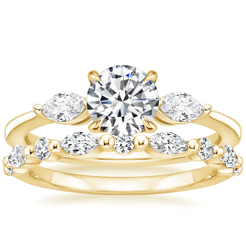 18K Yellow Gold Sona Diamond Ring (1/3 ct. tw.) with Versailles Diamond Ring (3/8 ct. tw.)