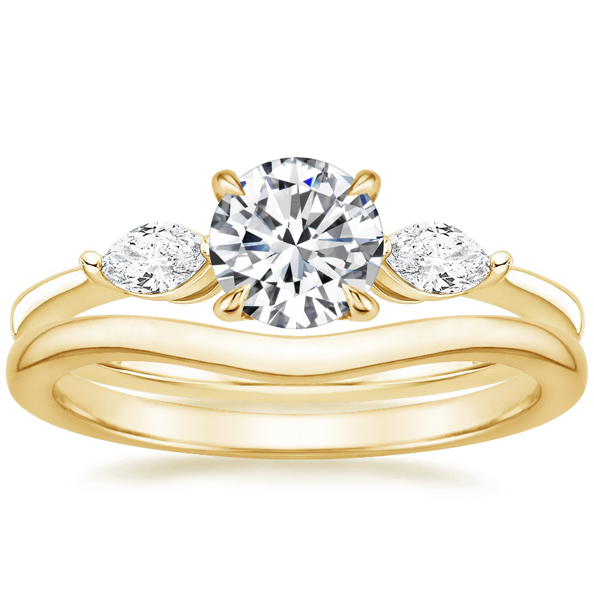 18K Yellow Gold Sona Diamond Ring (1/3 ct. tw.) with Petite Curved Wedding Ring