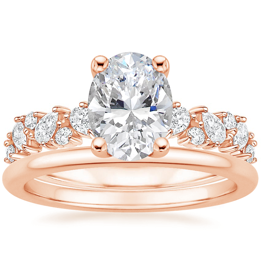 14K Rose Gold Olivetta Diamond Ring with Petite Comfort Fit Wedding Ring