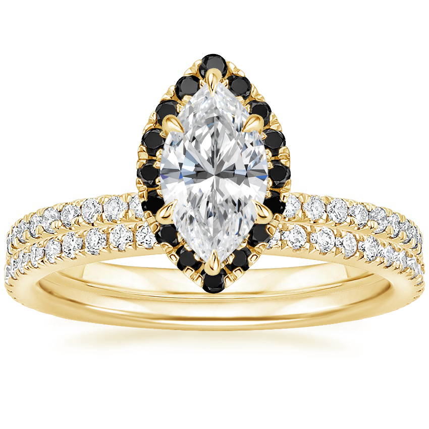 18K Yellow Gold Waverly Diamond Ring with Black Diamond Accents with Luxe Ballad Diamond Ring
