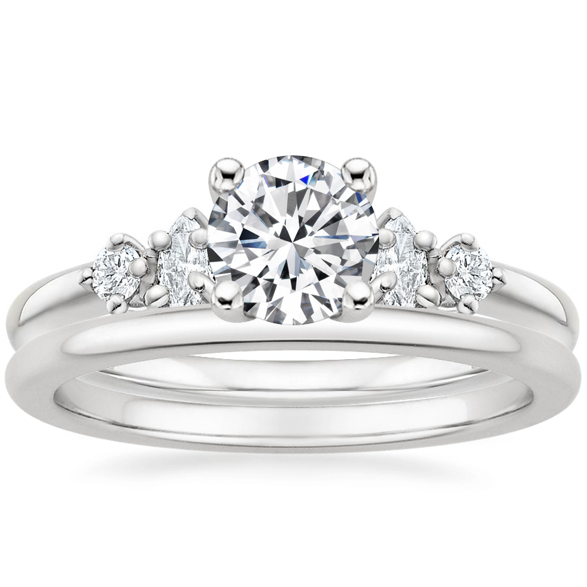 Platinum Miroir Diamond Ring with Petite Comfort Fit Wedding Ring