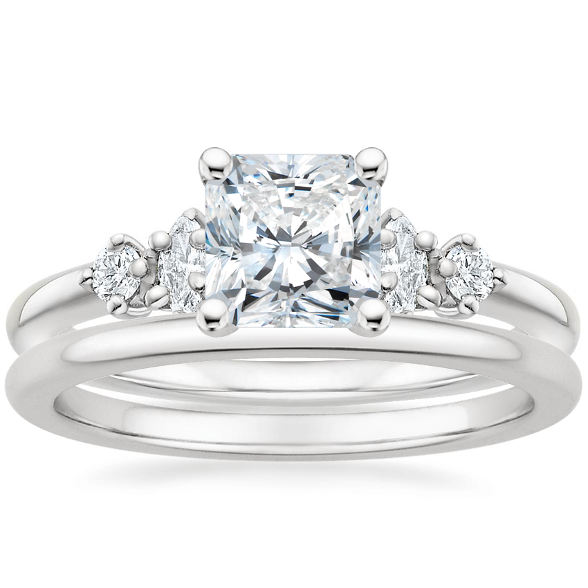 18K White Gold Miroir Diamond Ring with Petite Comfort Fit Wedding Ring