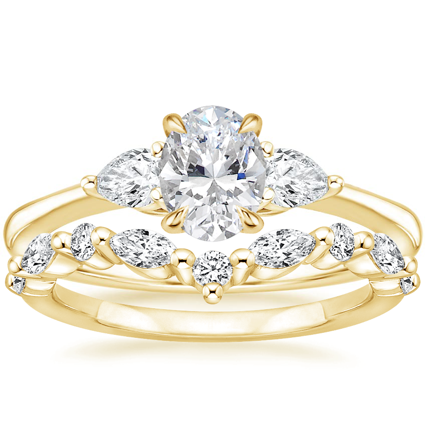 18K Yellow Gold Petite Opera Diamond Ring (1/4 ct. tw.) with Avery Diamond Ring