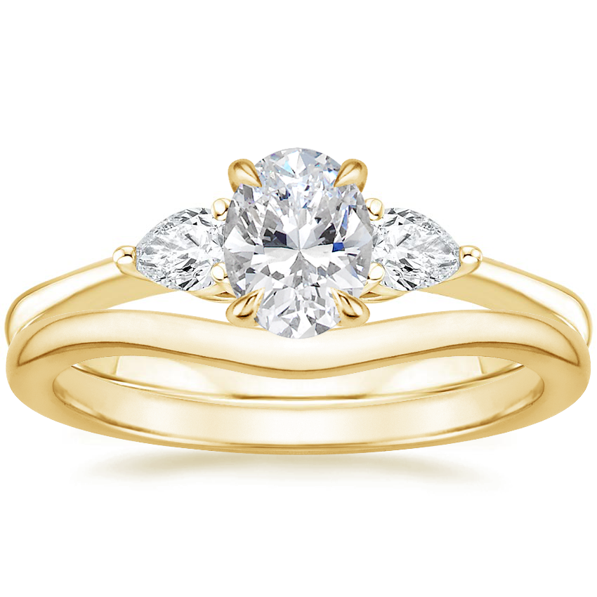 18K Yellow Gold Petite Opera Diamond Ring (1/4 ct. tw.) with Petite Curved Wedding Ring