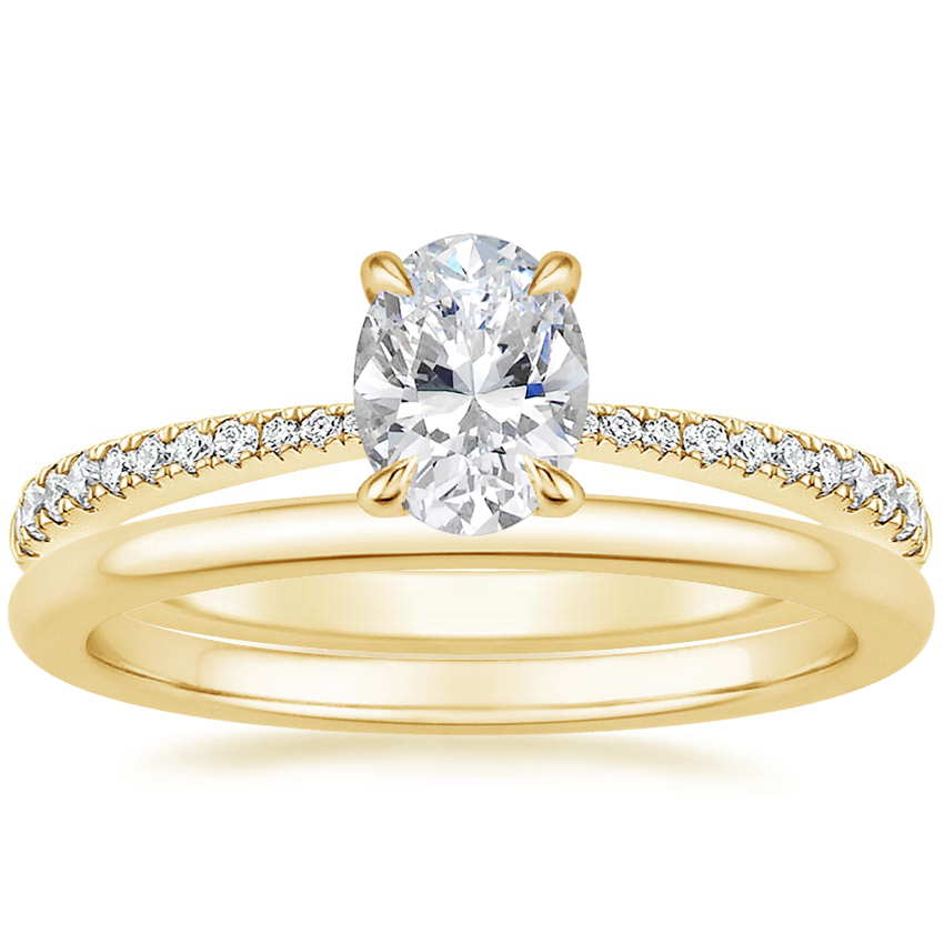 18K Yellow Gold Elena Diamond Ring with Petite Comfort Fit Wedding Ring