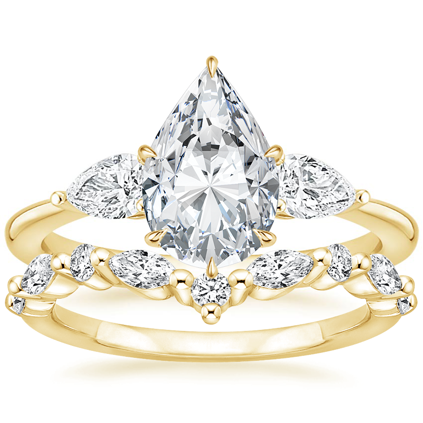 18K Yellow Gold Opera Diamond Ring with Curved Versailles Diamond Ring