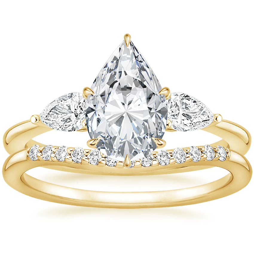 18K Yellow Gold Opera Diamond Ring with Petite Curved Diamond Ring (1/10 ct. tw.)