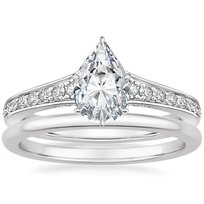 18K White Gold Zelda Diamond Ring (1/4 ct. tw.) with Petite Comfort Fit Wedding Ring
