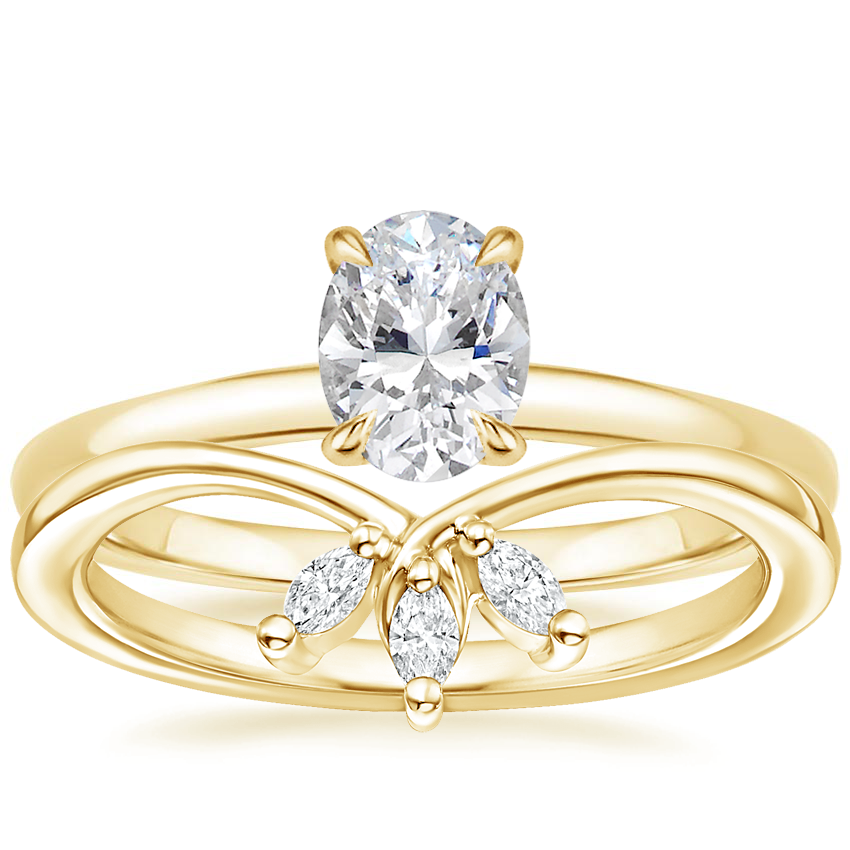 18K Yellow Gold Floral Lattice Ring with Abelia Diamond Ring