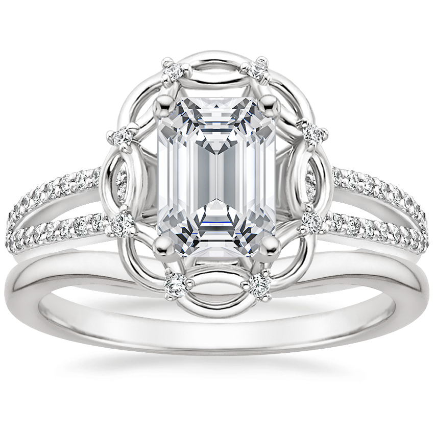 Platinum Isabella Diamond Ring with Petite Curved Wedding Ring