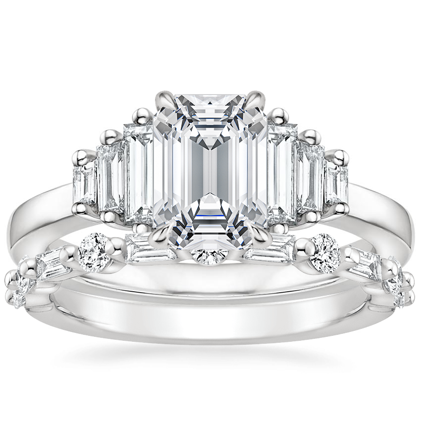 18K White Gold Faye Baguette Diamond Ring (1/2 ct. tw.) with Harper Diamond Ring (1/3 ct. tw.)