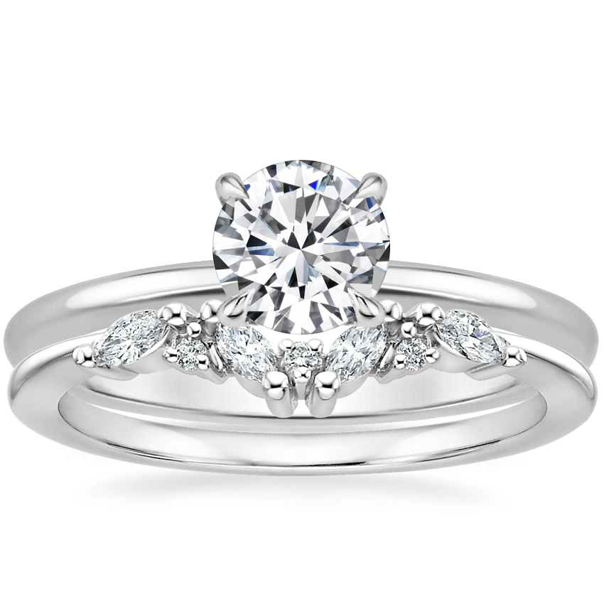 18K White Gold Flower Petal Diamond Ring with Yvette Diamond Ring