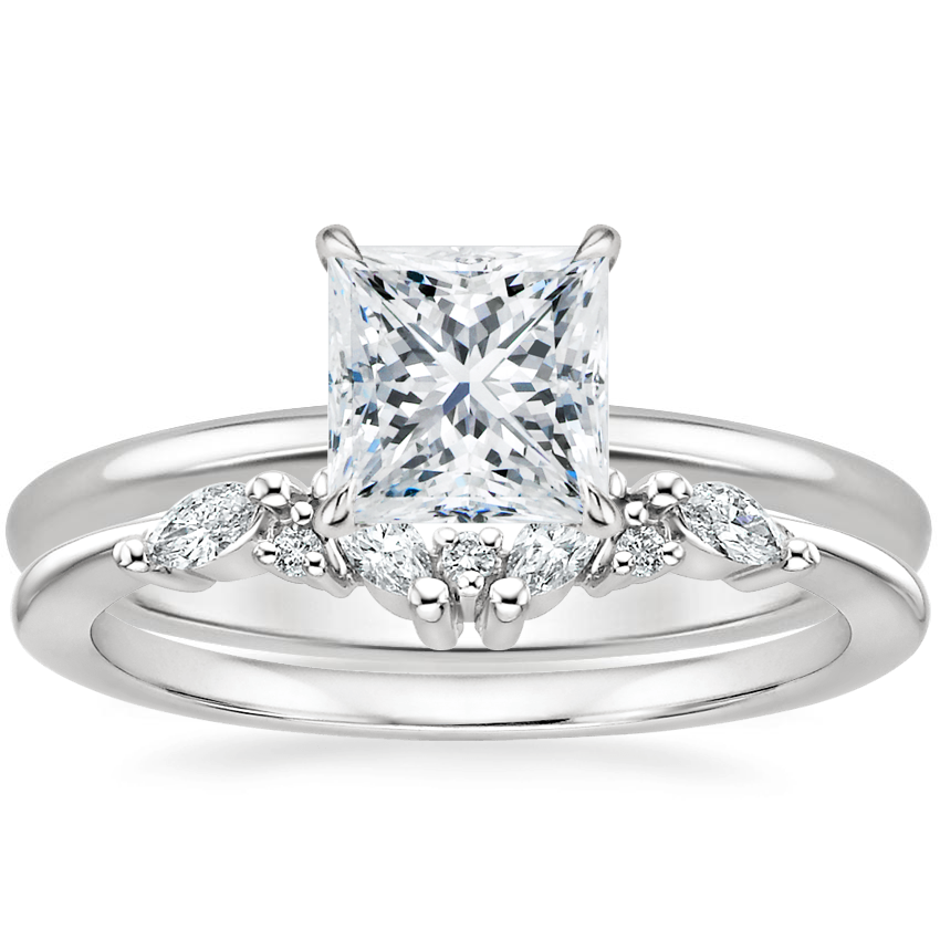 18K White Gold Flower Petal Diamond Ring with Yvette Diamond Ring
