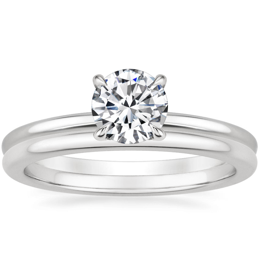 Platinum Flower Petal Diamond Ring with Petite Comfort Fit Wedding Ring