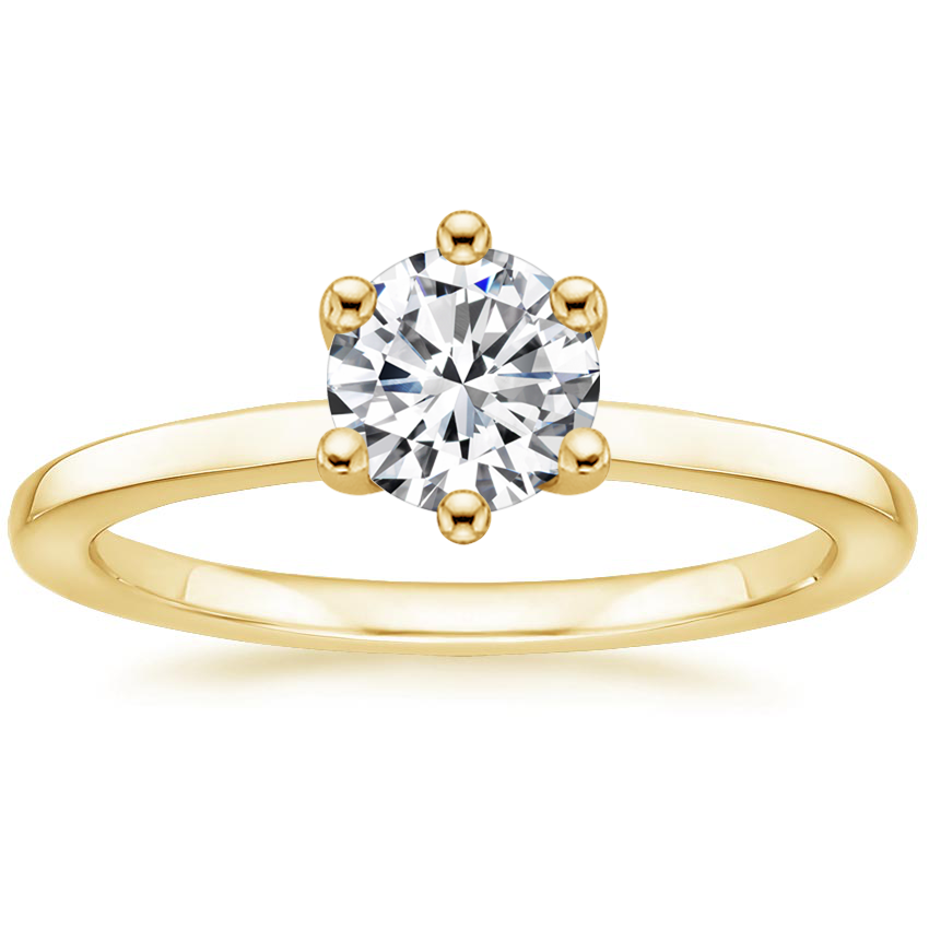 18K Yellow Gold Six Prong Hidden Halo Diamond Ring, large top view