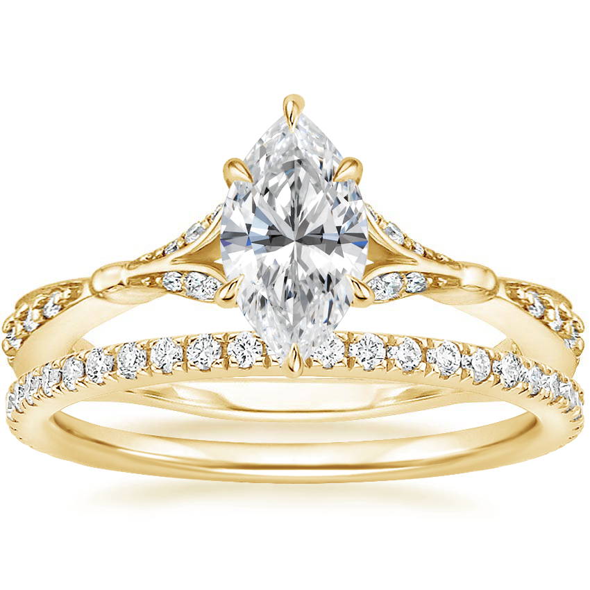 18K Yellow Gold Zinnia Diamond Ring (1/3 ct. tw.) with Luxe Ballad Diamond Ring (1/4 ct. tw.)