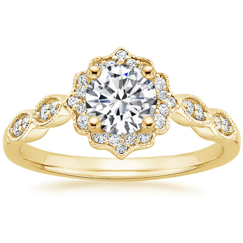 18K Yellow Gold Cadenza Halo Diamond Ring, large top view