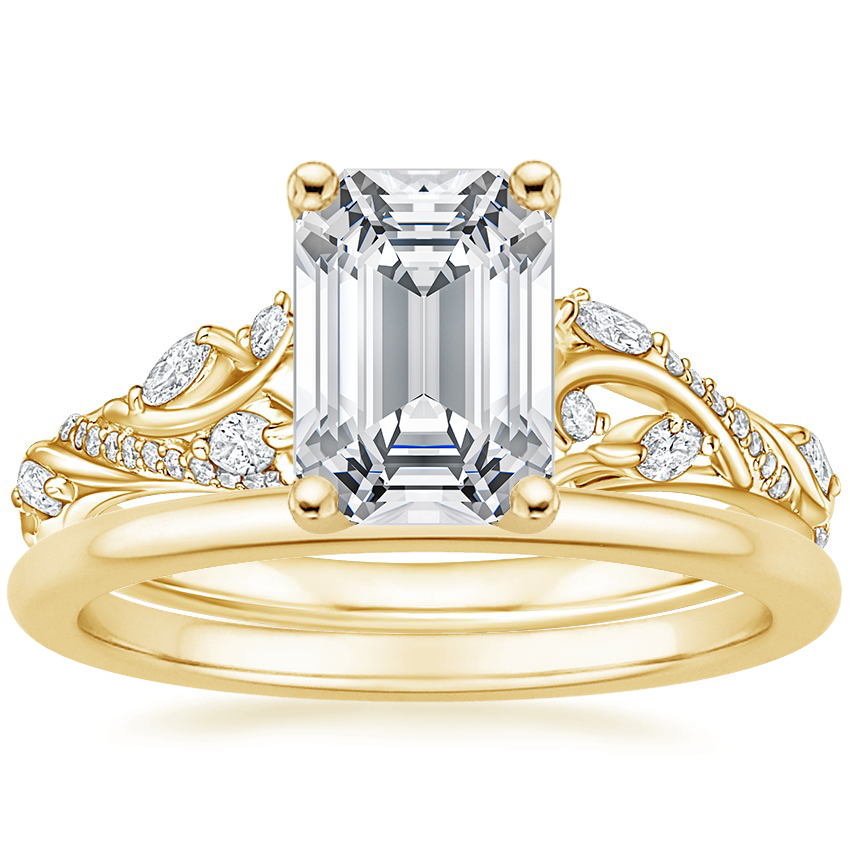 18K Yellow Gold Begonia Vine Diamond Ring (1/2 ct. tw.) with Petite Comfort Fit Wedding Ring