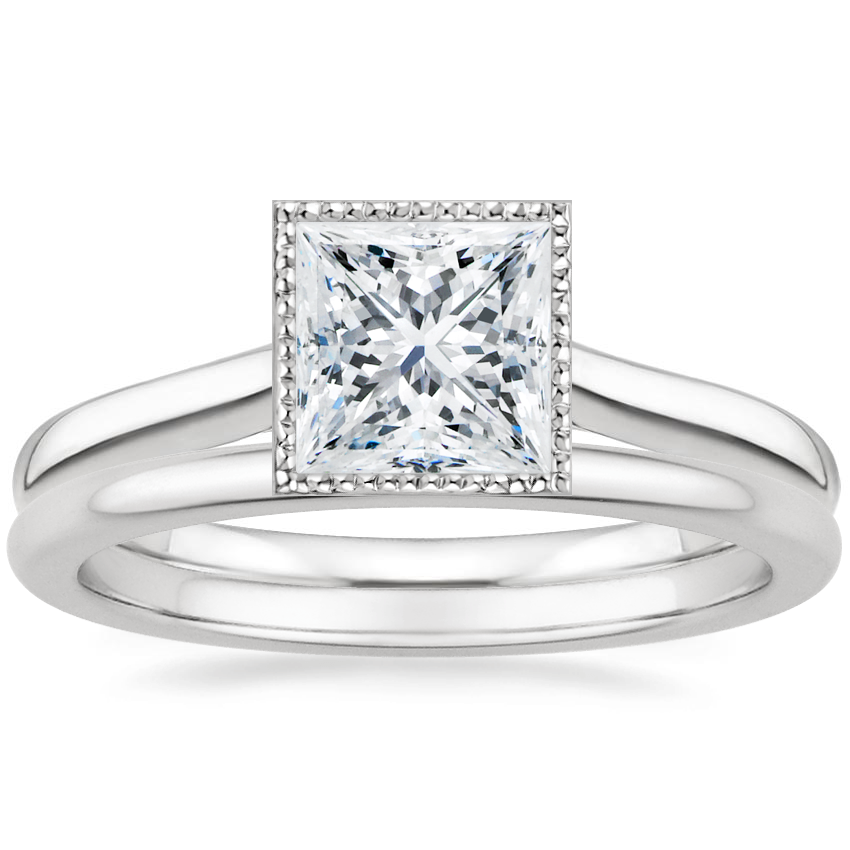 18K White Gold Margot Ring with Petite Comfort Fit Wedding Ring