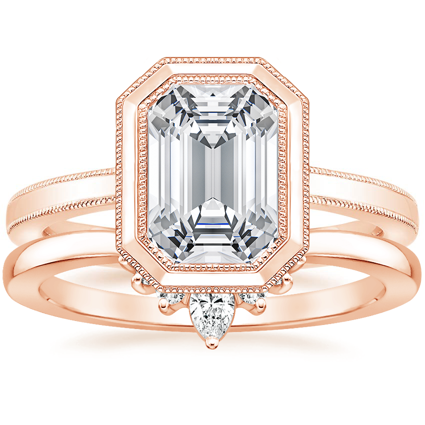 14K Rose Gold Blair Bezel Ring with Lunette Diamond Ring