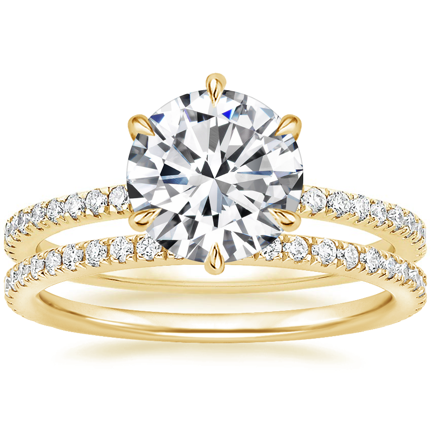 18K Yellow Gold Six Prong Luxe Viviana Diamond Ring (1/3 ct. tw.) with Luxe Ballad Diamond Ring (1/4 ct. tw.)