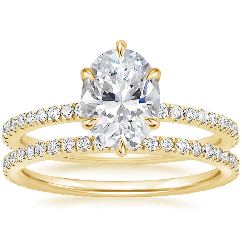 18K Yellow Gold Six Prong Luxe Viviana Diamond Ring (1/3 ct. tw.) with Ballad Eternity Diamond Ring (1/3 ct. tw.)