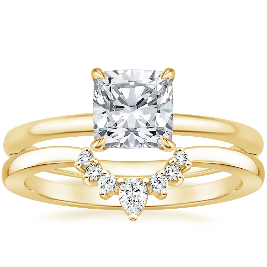 18K Yellow Gold Petite Heritage Diamond Ring with Lunette Diamond Ring