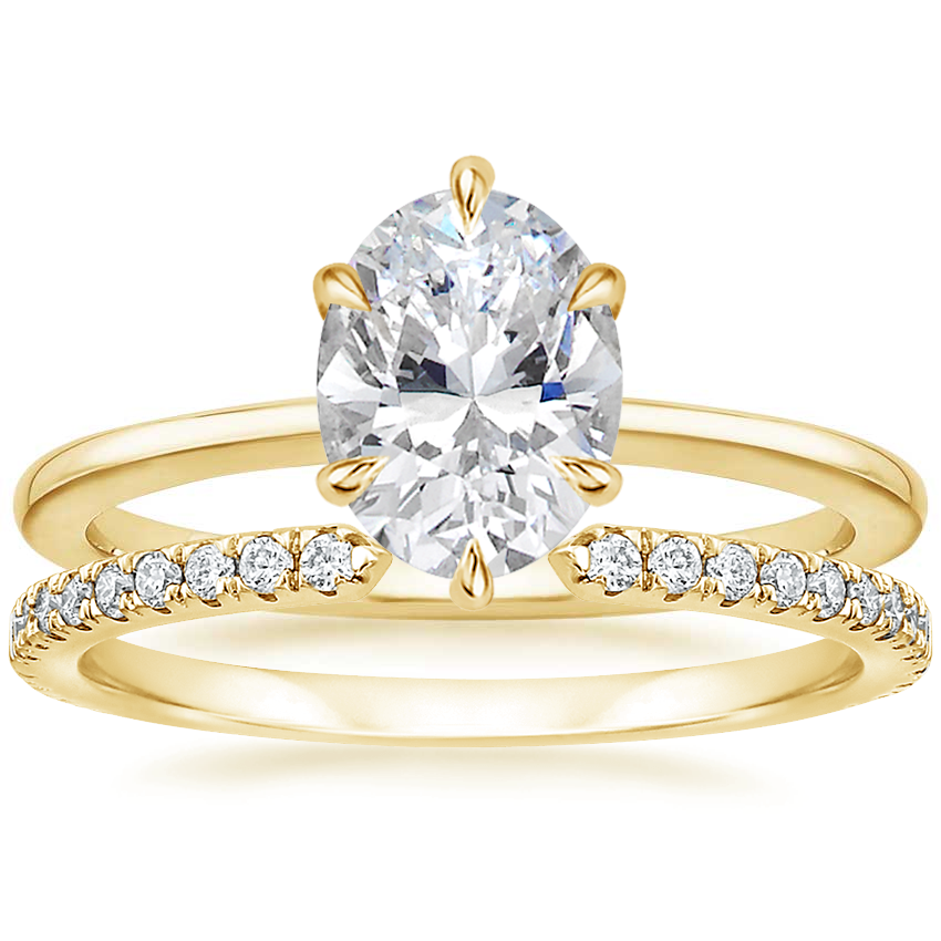 18K Yellow Gold Petite Esme Solitaire Ring with Luxe Sia Diamond Open Ring (1/5 ct. tw.)