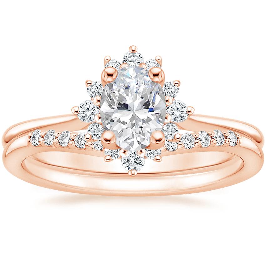 14K Rose Gold Sol Diamond Ring with Petite Curved Diamond Ring (1/10 ct. tw.)