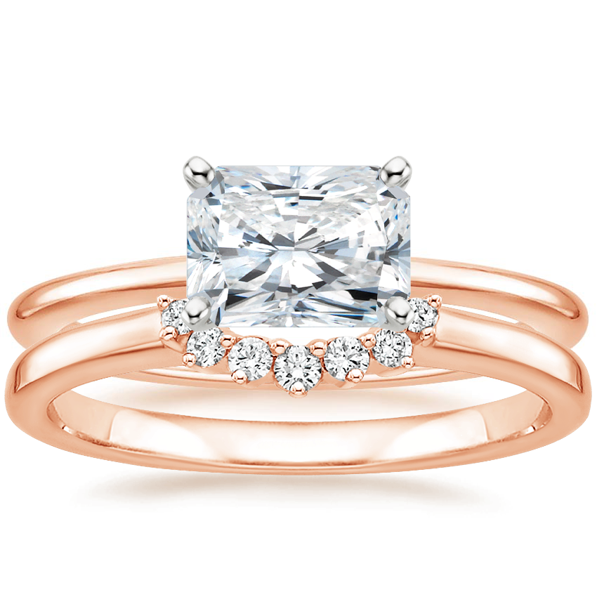 14K Rose Gold Horizontal Petite Comfort Fit Ring with Crescent Diamond Ring