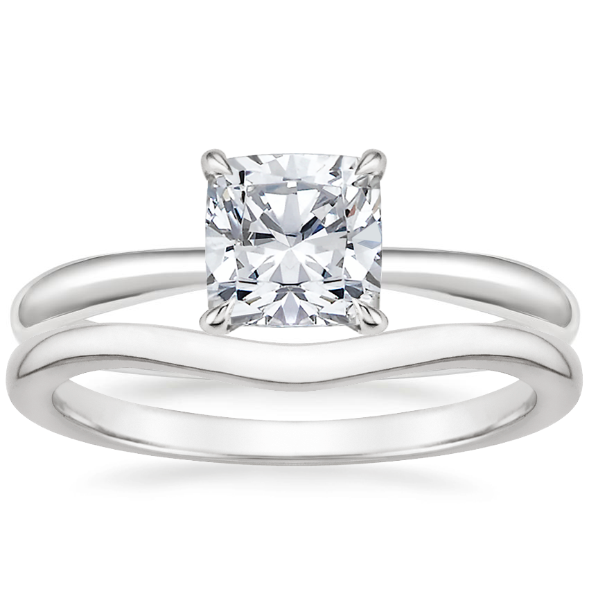 18K White Gold Freesia Ring with Petite Curved Wedding Ring