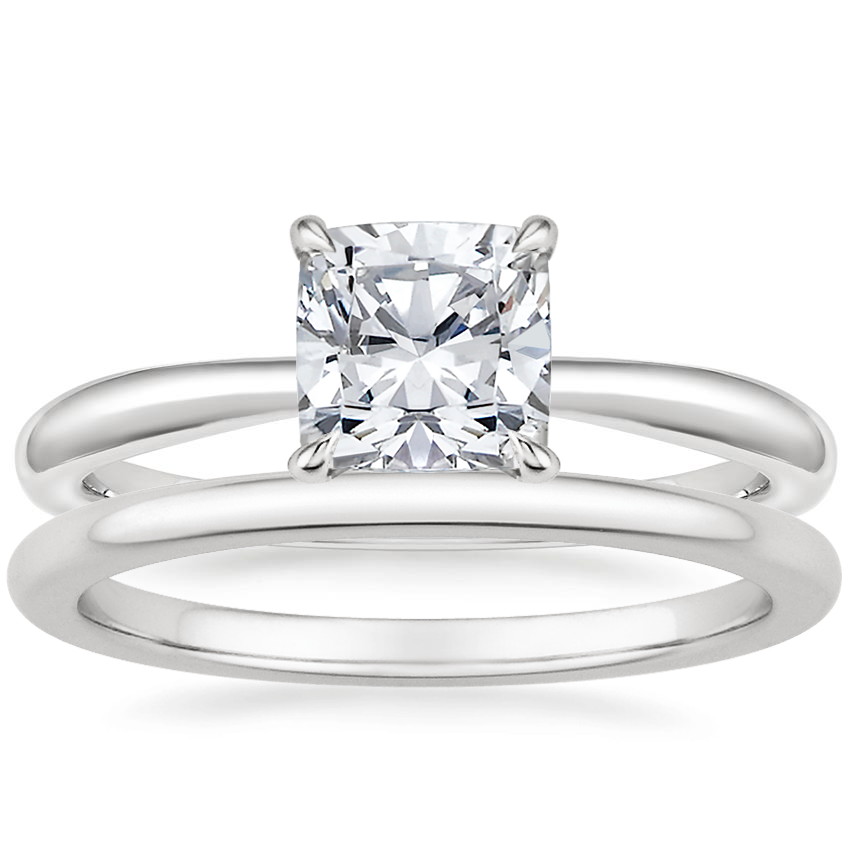 18K White Gold Freesia Ring with Petite Comfort Fit Wedding Ring