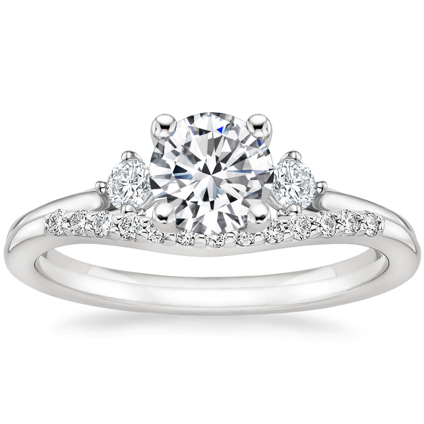 18K White Gold Three Stone Floating Diamond Ring with Petite Curved Diamond Ring (1/10 ct. tw.)