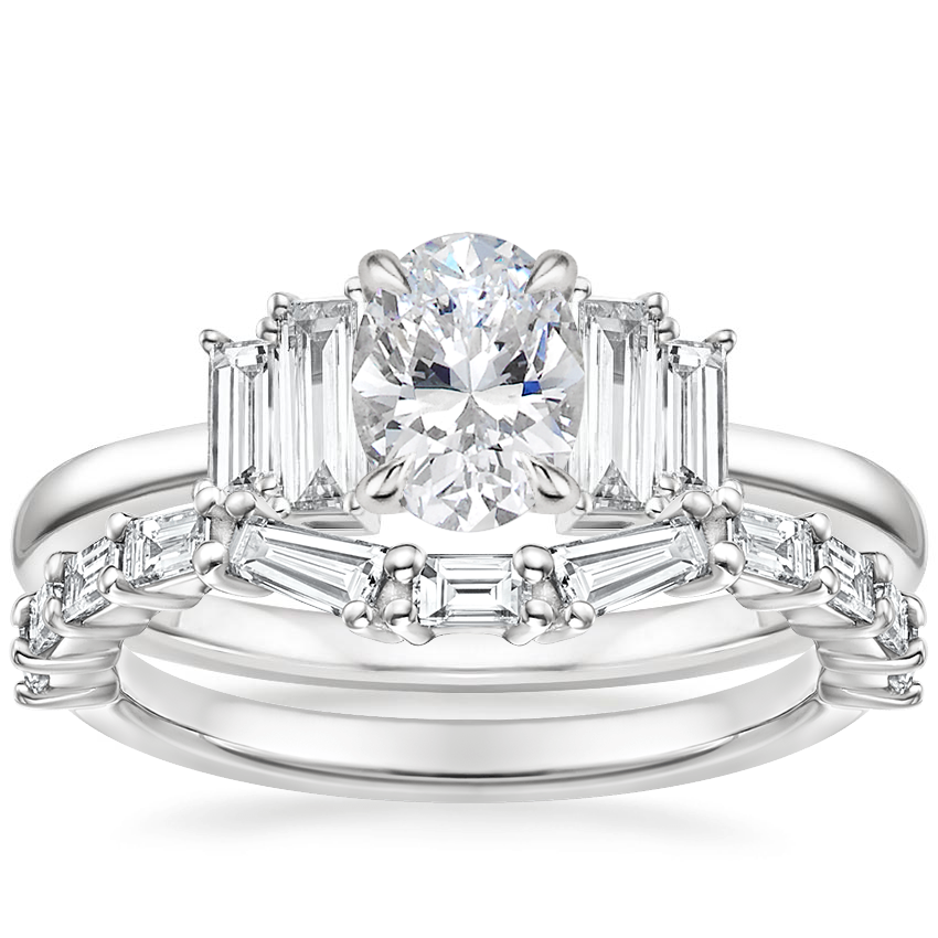 18K White Gold Coppia Five Stone Diamond Ring (1/3 ct. tw.) with Luxe Tapered Baguette Contour Ring