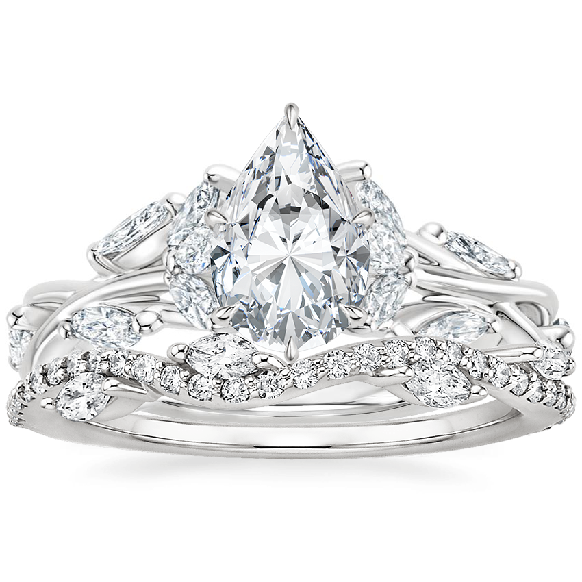 18K White Gold Secret Garden Diamond Ring (1/2 ct. tw.) with Luxe Winding Willow Diamond Ring (1/4 ct. tw.)
