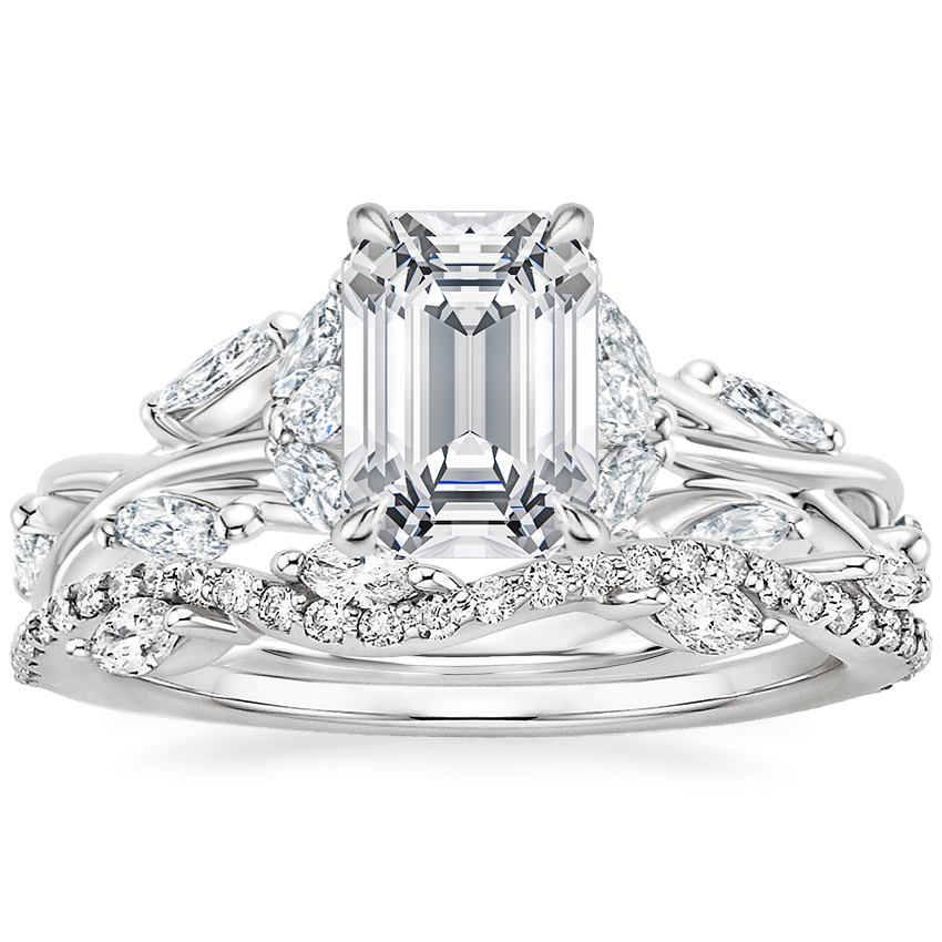 Platinum Secret Garden Diamond Ring (1/2 ct. tw.) with Luxe Winding Willow Diamond Ring (1/4 ct. tw.)