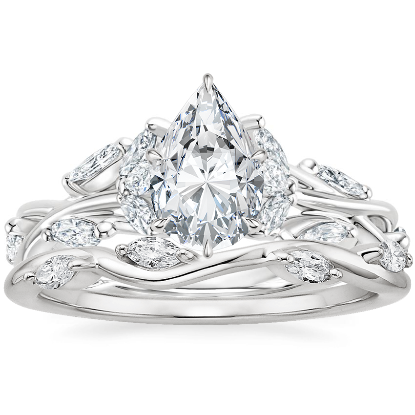 18K White Gold Secret Garden Diamond Ring (1/2 ct. tw.) with Winding Willow Diamond Ring (1/8 ct. tw.)