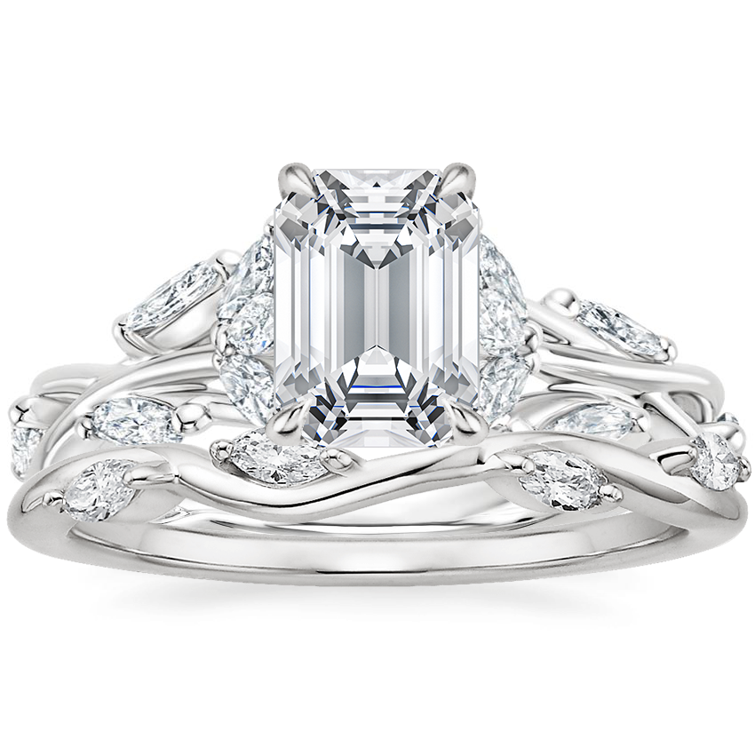 18K White Gold Secret Garden Diamond Ring (1/2 ct. tw.) with Winding Willow Diamond Ring (1/8 ct. tw.)