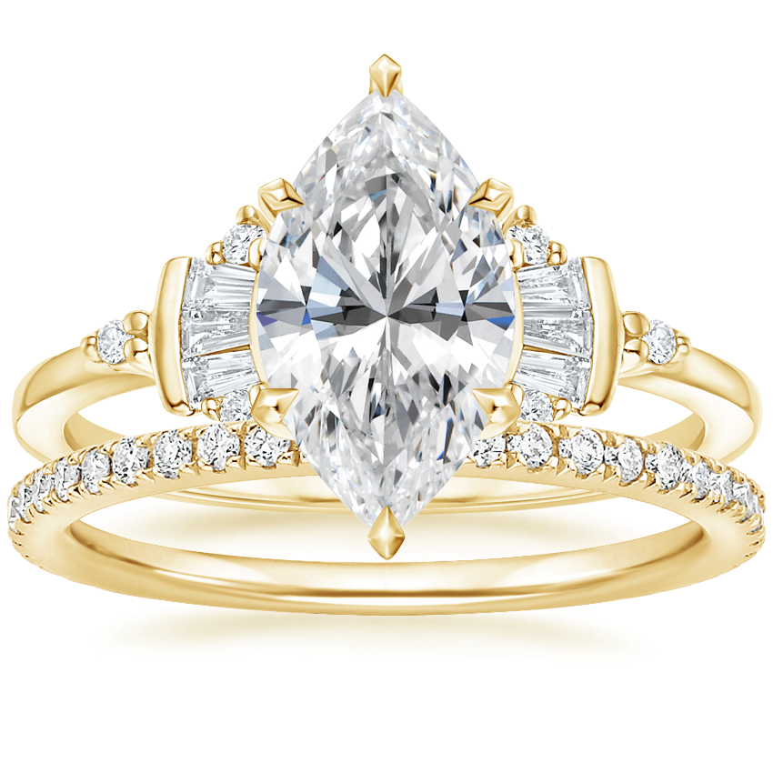 18K Yellow Gold Daphne Art Deco Ring with Luxe Ballad Diamond Ring (1/4 ct. tw.)