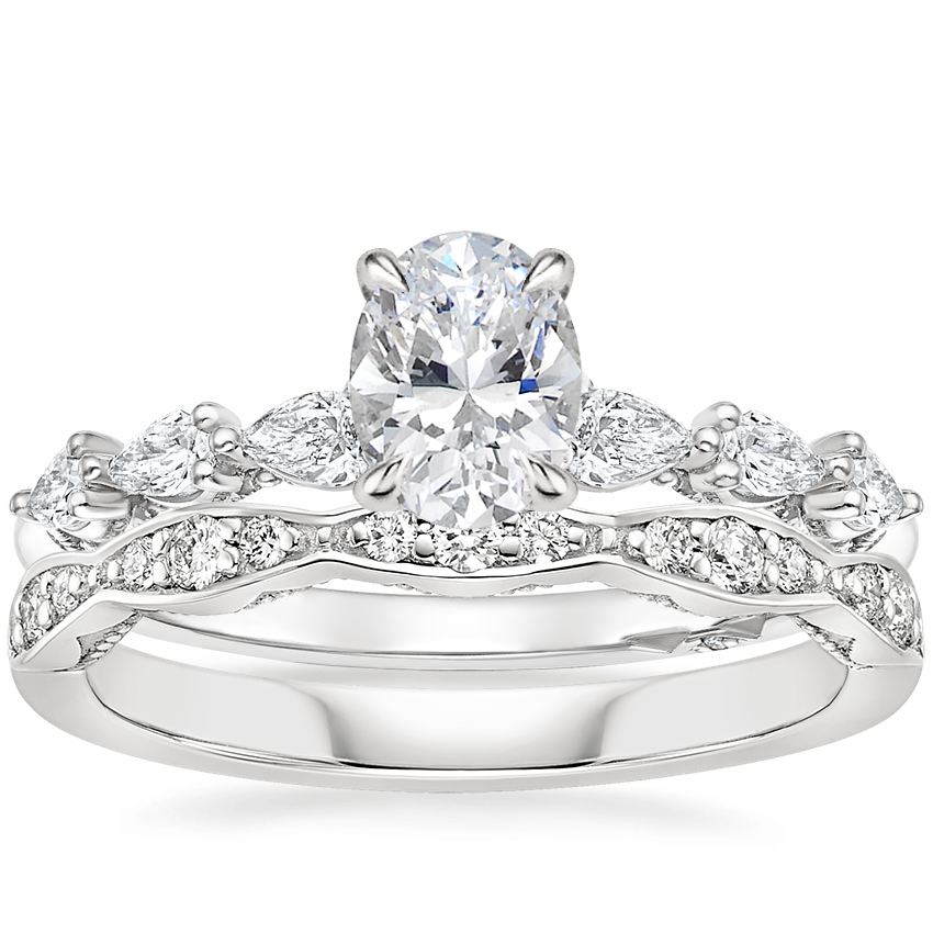 Platinum Tacori Sculpted Crescent Pear Diamond Ring with Tacori Sculpted Crescent Diamond Ring (1/6 ct. tw.)