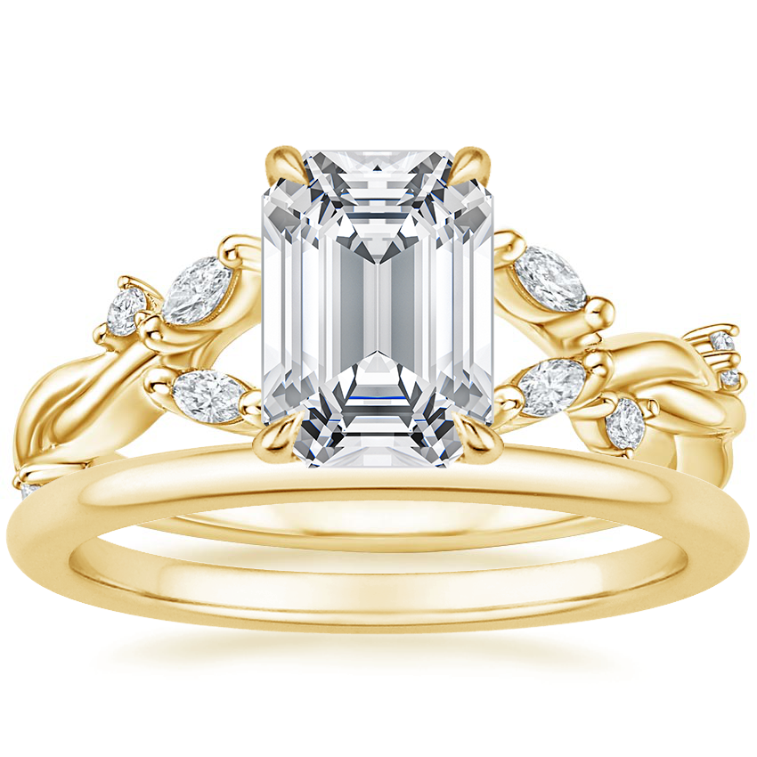 18K Yellow Gold Azalea Twist Diamond Ring with Petite Comfort Fit Wedding Ring